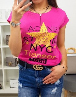 T-shirt damski STAR z nadrukiem różowy Dstreet RY0868